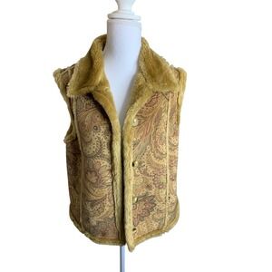 Neckworks boho Scandi Paisley Faux Suede Sherpa Lined Vest Women's Size S
